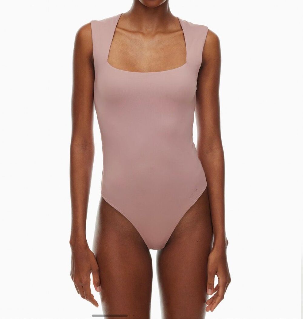 Aritzia Contour Esteem Square Neck Bodysuit mauve pink womens size XS NEW